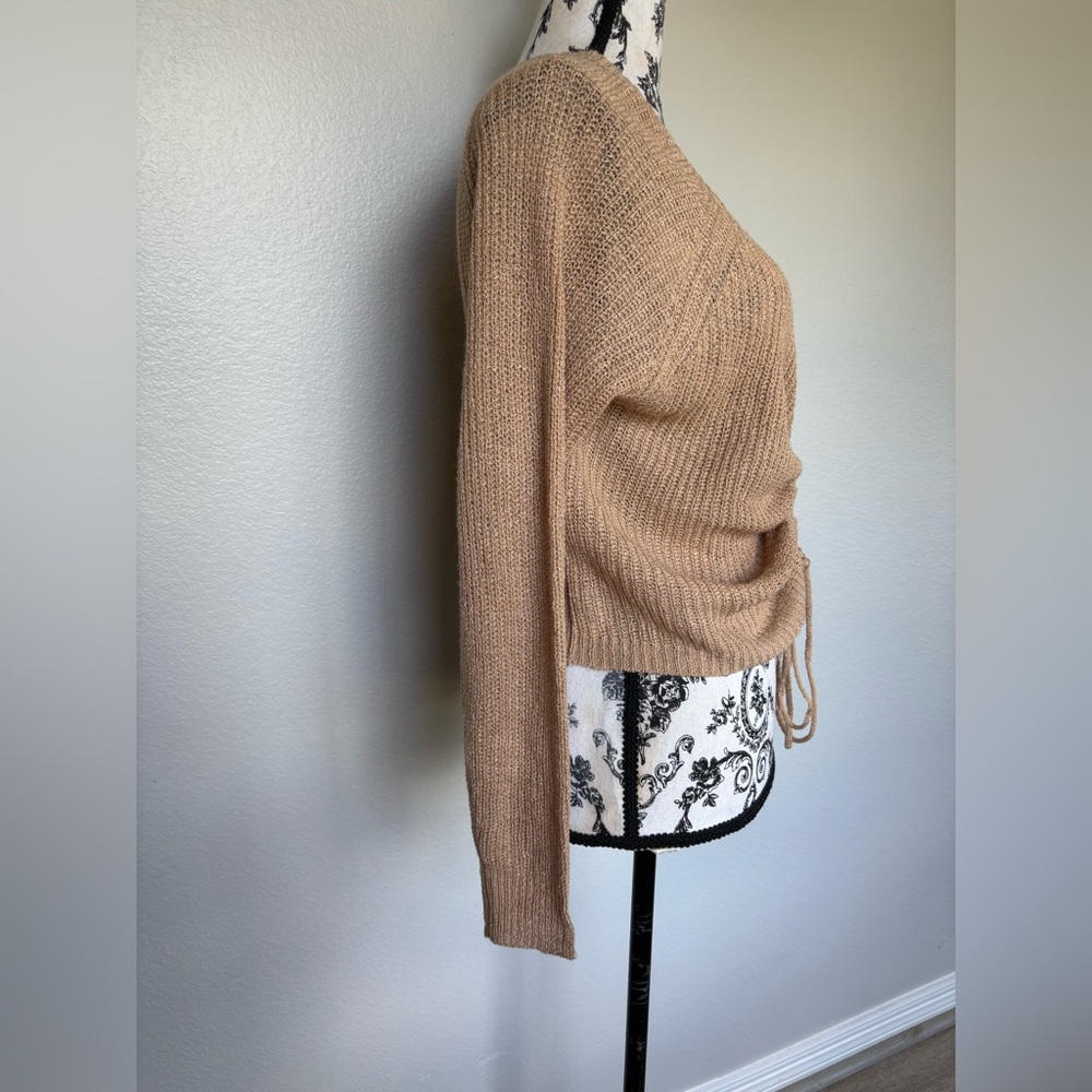 Better Be Tan V-Neck Sweater with Drawstring - Picture 3 of 11